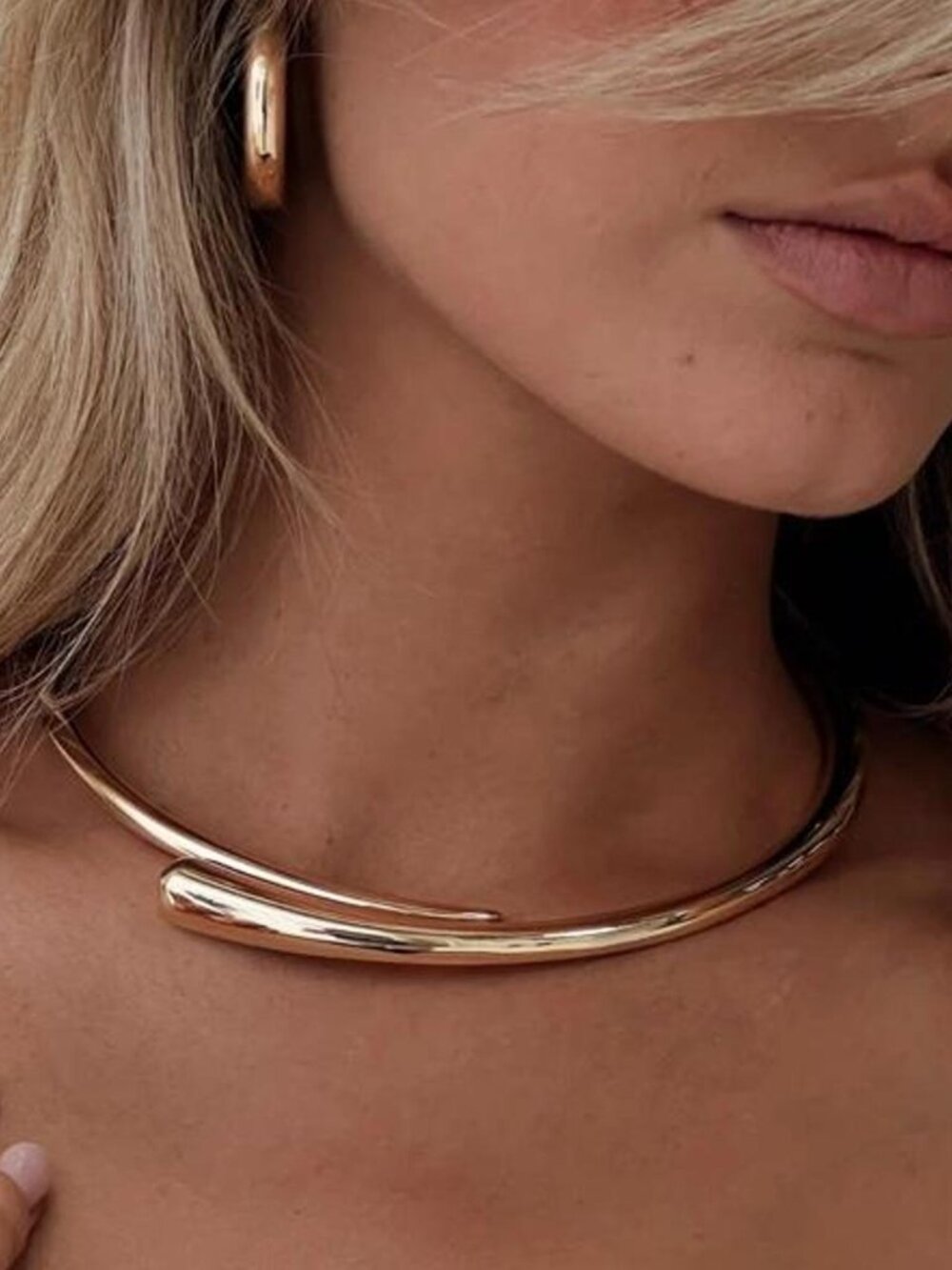 Gold Open Collar Necklace, Modern Statement Choker